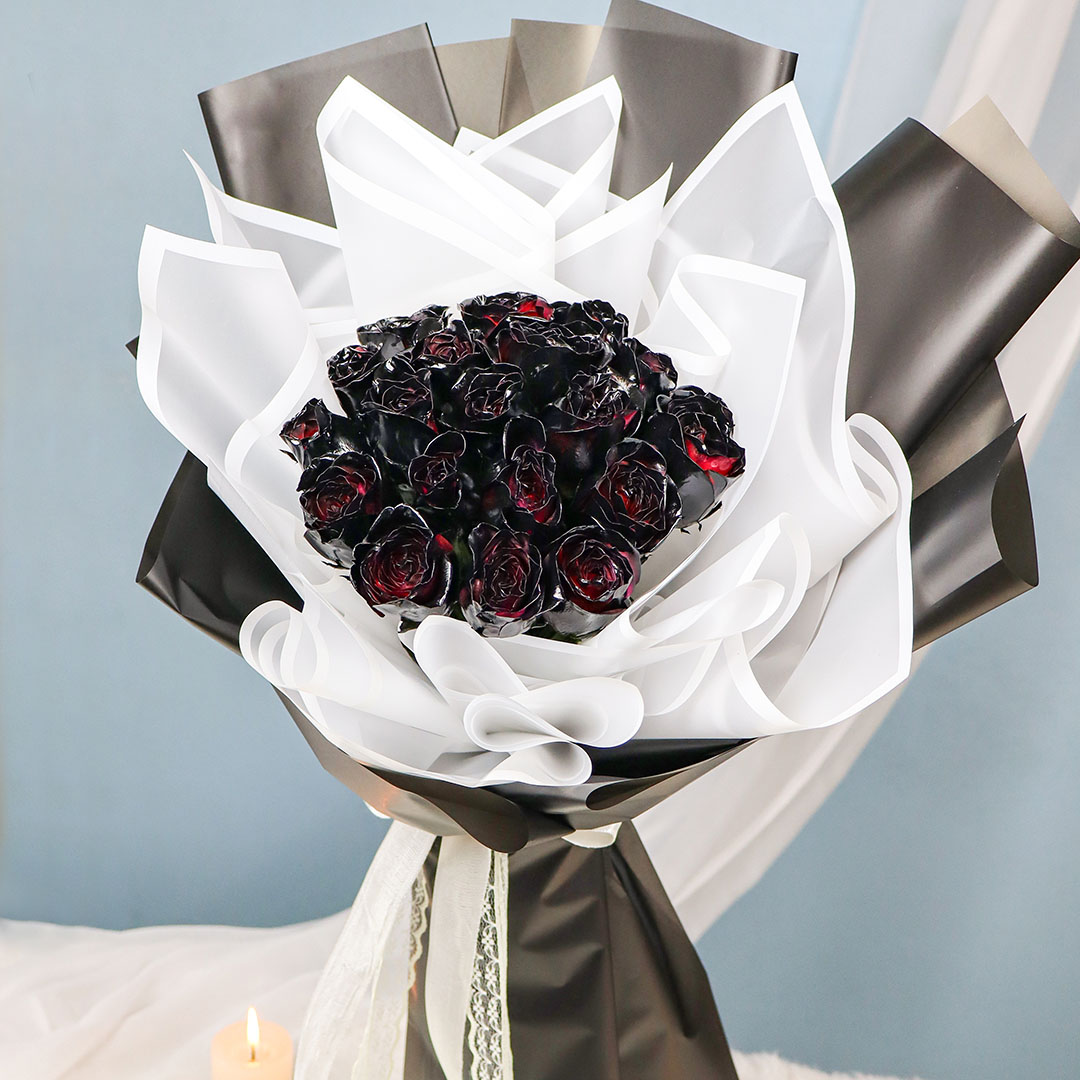 Midnight Elegance Black Roses Bouquet 20 stems