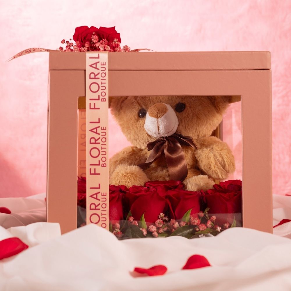 Brown Teddy & Red Roses | Romantic Combo