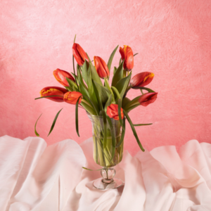 10 Tulip Flowers with Glass Vase (Available in All colors)